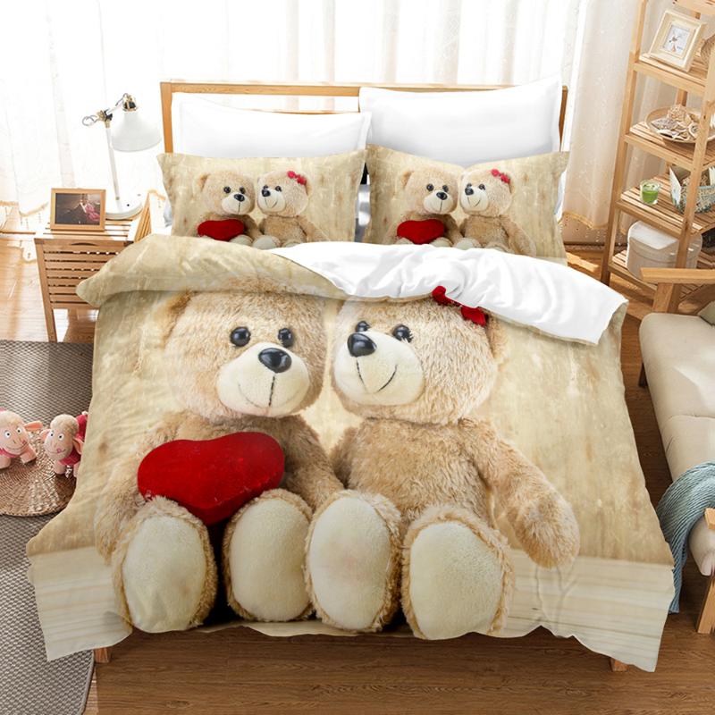 

Bedding Sets Teddy Bear Set Single Twin Full  King Size Plush Bed Aldult Kid Bedroom Duvetcover 3D Print 015