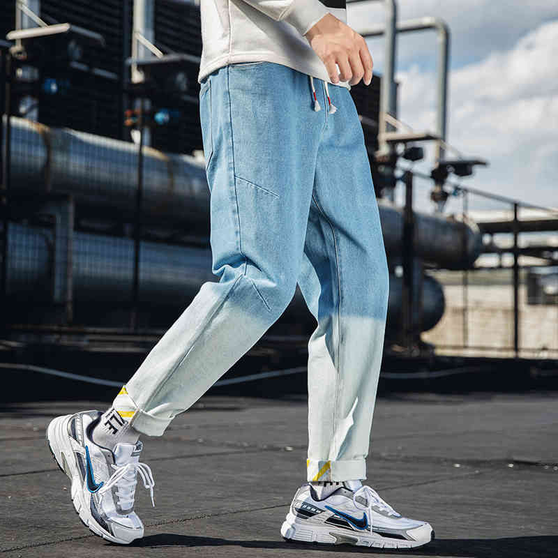 

men's cotton winter casual autumn hip hop male loose work long trousers men jeans pants slim fit denim, Black