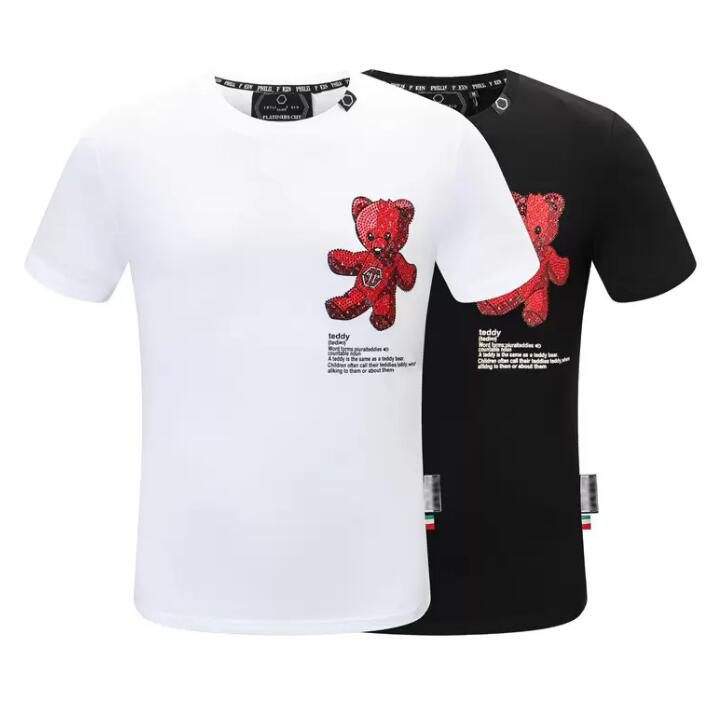 

Tide brand fashion summer T shirt PP men's short-sleeved skull hot drill cotton T-shirt, Black