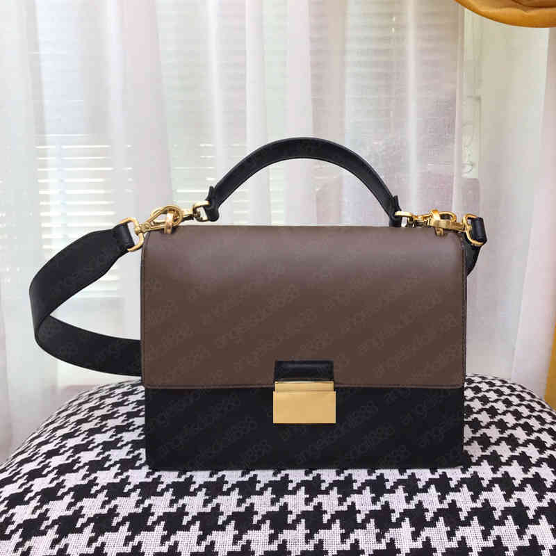 

Women classic brown bag with black letters print chain belt strap shoulder crossbody bags series number original yellow box genuine leather