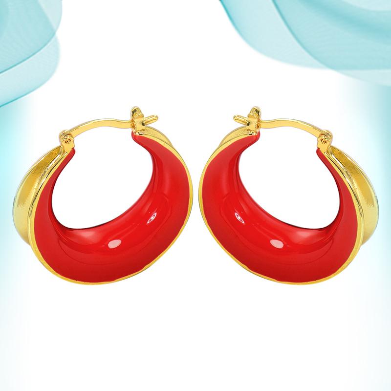 

Hoop & Huggie 2021 Women Luxury Dangle Earrings Enamel Glaze Red Ring Trendy Exaggerated Metal Ear Jewelry Natural Stone Fashion
