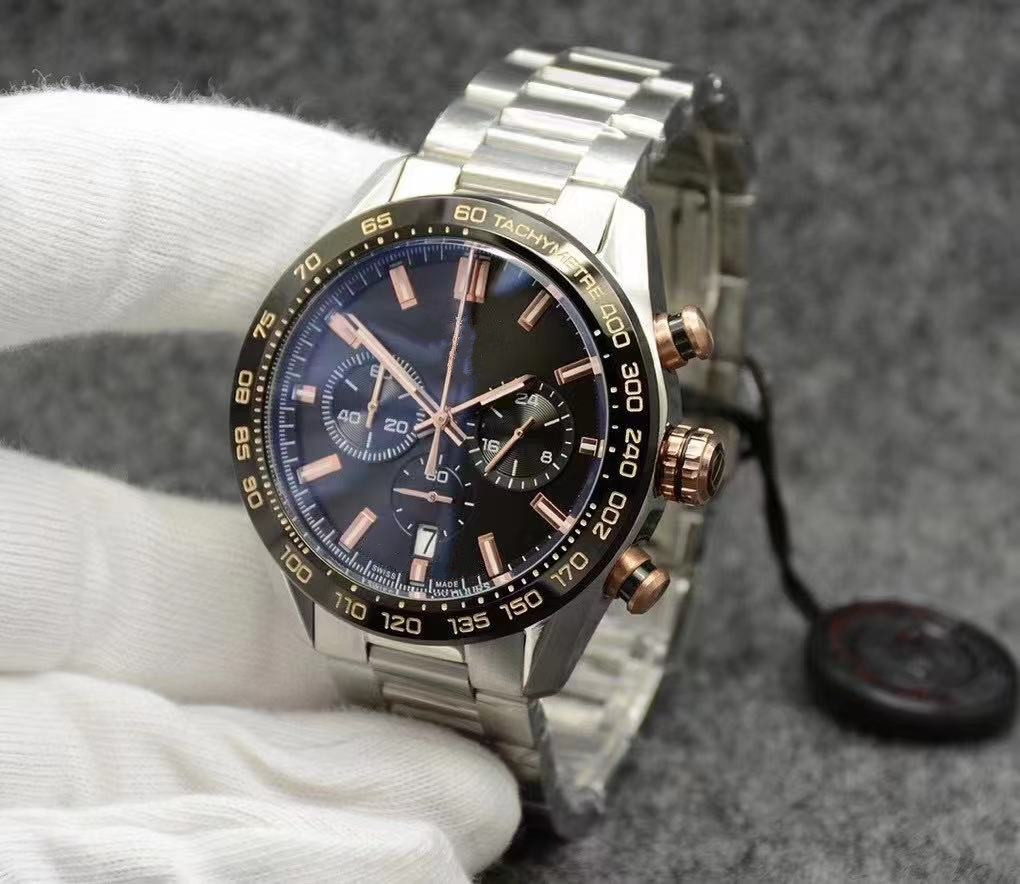 

High-end luxury business casual multi-function men's watch vk quartz running second movement 316L case with stainless steel leather two strap options