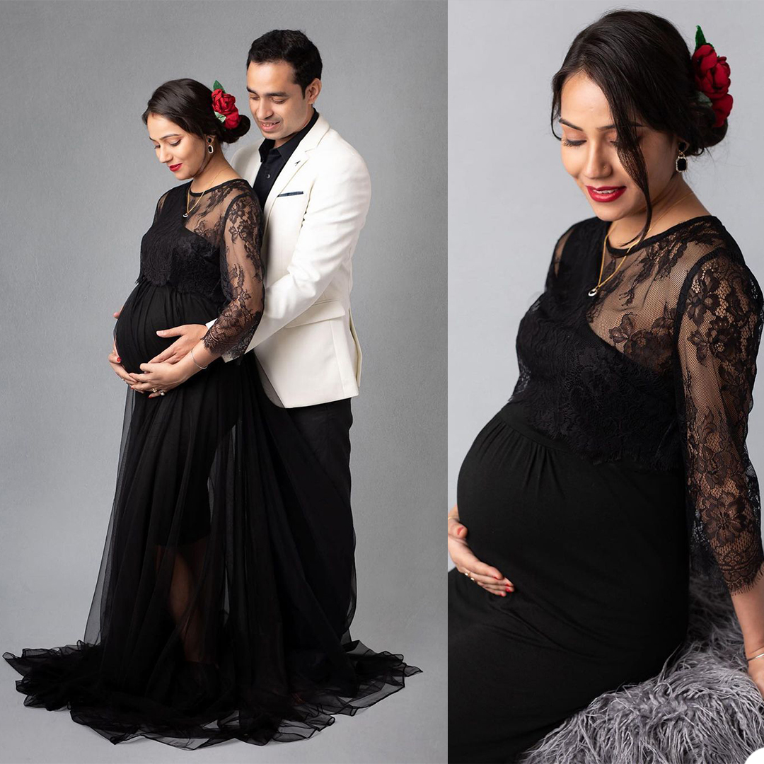 

2021 Ruffle Plus Size Pregnant Ladies Maternity Sleepwear 3/4 Sleeves Dress Ho-Lo Nightgowns For Photoshoot Lingerie Bathrobe Nightwear Baby Shower