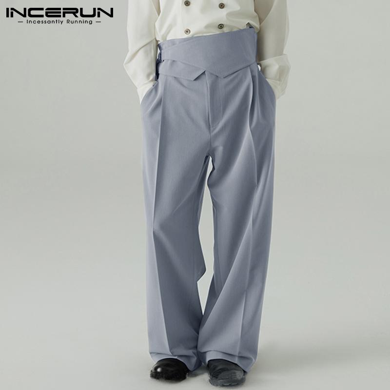 

Men's Pants Fashion Men Straight High Waist Streetwear Loose Lace Up Casual Trousers Solid Color 2021 Korean Long INCERUN, Black