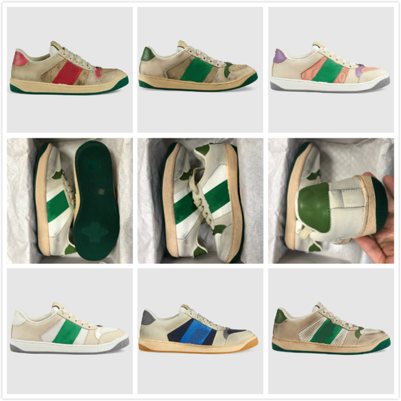 

Luxury designer Screener Sneakers Fashion Woman Shoe Classic Distressed Dirty Leather Men Casual Shoes Lace Up Canvas Trimmed Trainers, Colour 1