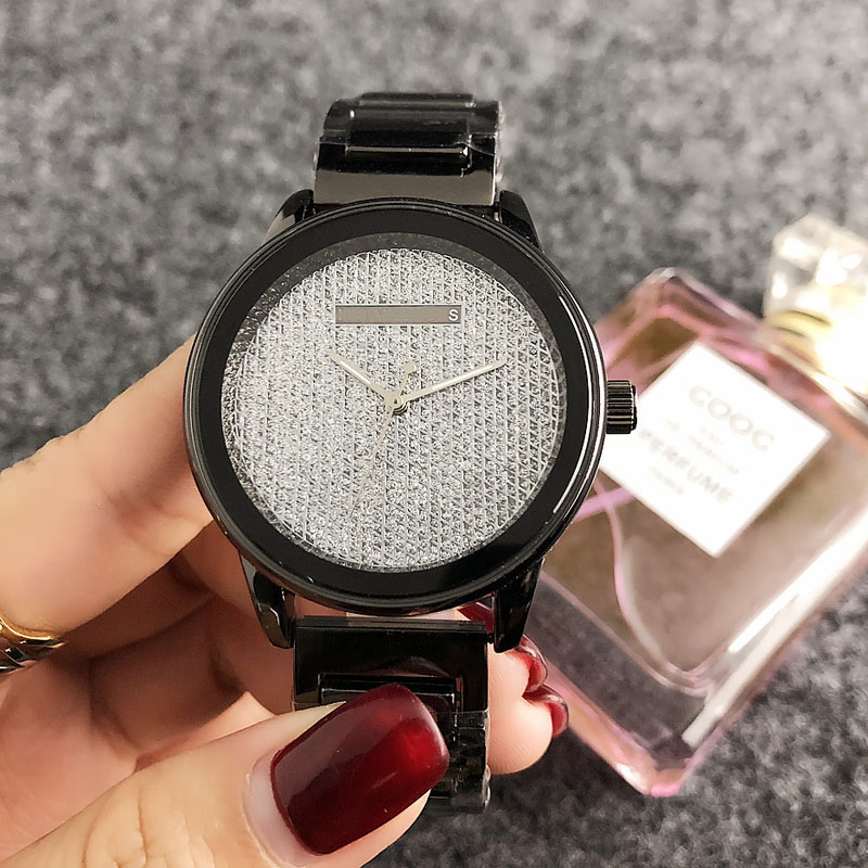 

Brand Watch Women Girl Crystal Style Metal Steel Band Quartz Wrist Watches M 46, Black