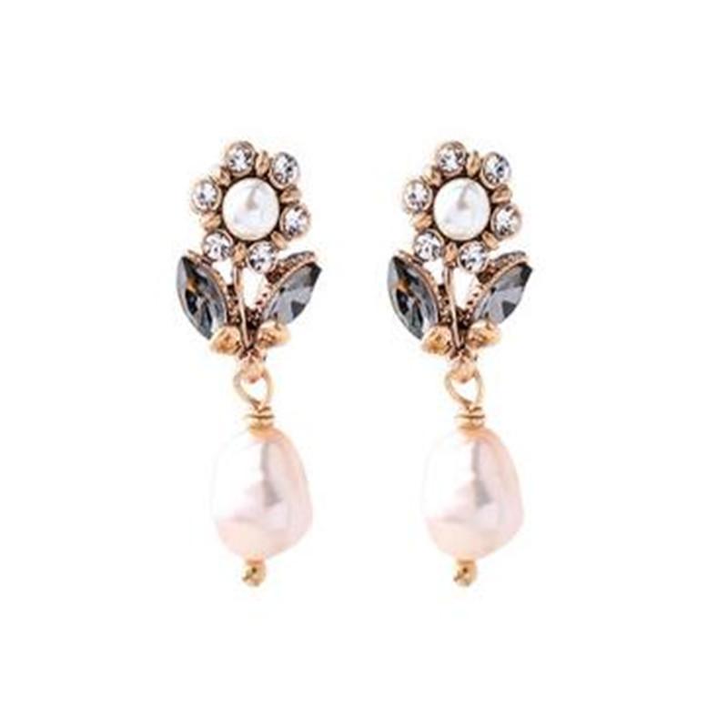 

Dangle & Chandelier Creative Retro Flower Drop Earrings Crystal Pearl Temperament Women Jewelry Anniversary Gifts, Silver