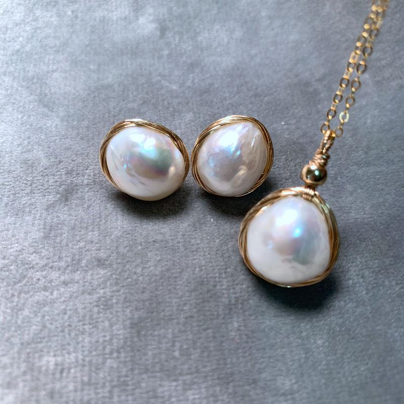 

Earrings & Necklace Lady's Natural Pearl Suit, Baroque Earrings, Necklaces, Pure Silver Needle Chains, 18K Edging, Handmade, Postage.