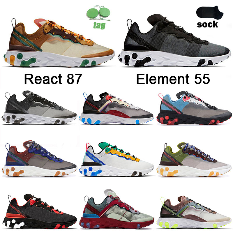 

Authentic Nk Element 87 React 55 Running Shoes men women Walking Sport Sneaker Orange Peel black white Tour Green Mist Yellow Outdoor Reacts mens Trainers, A16 solar red 36-45