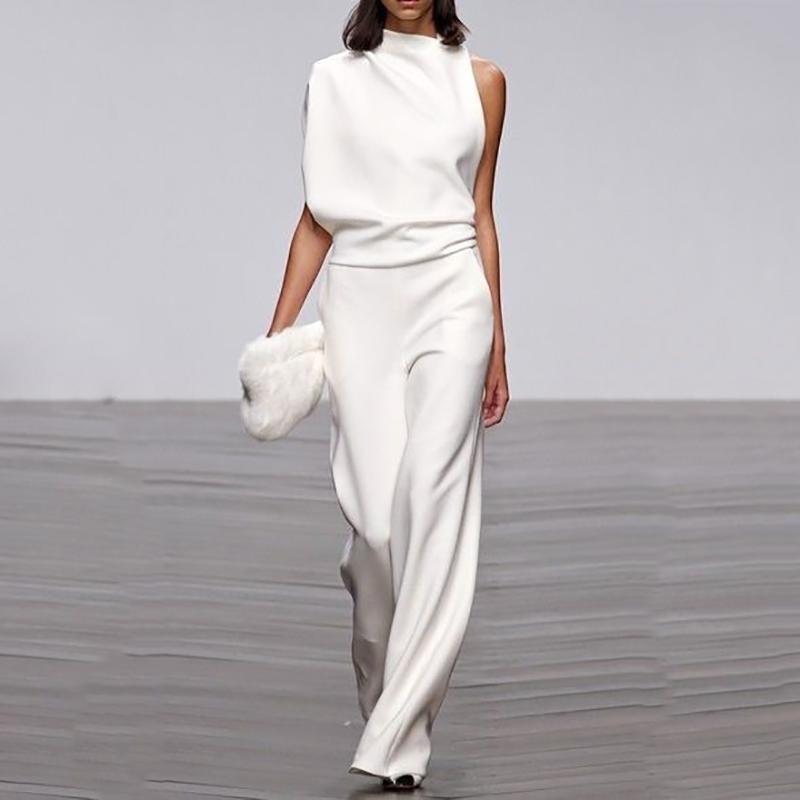 

Women' Jumpsuits & Rompers White For Women 2021 Arrival Womens Party Clubwear Playsuit Jumpsuit Wide Leg One Shoulder Long Trousers Pants, Black