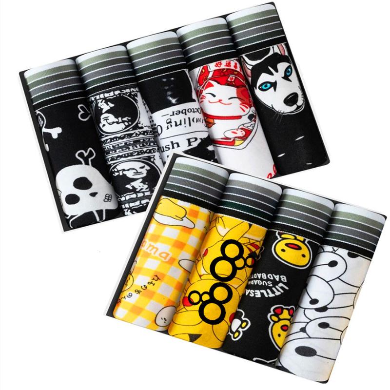 

Underpants Men Underwear Cartoon Boxer Short Mid-Waist Young Student Panties Sexy -XXL, Black;white