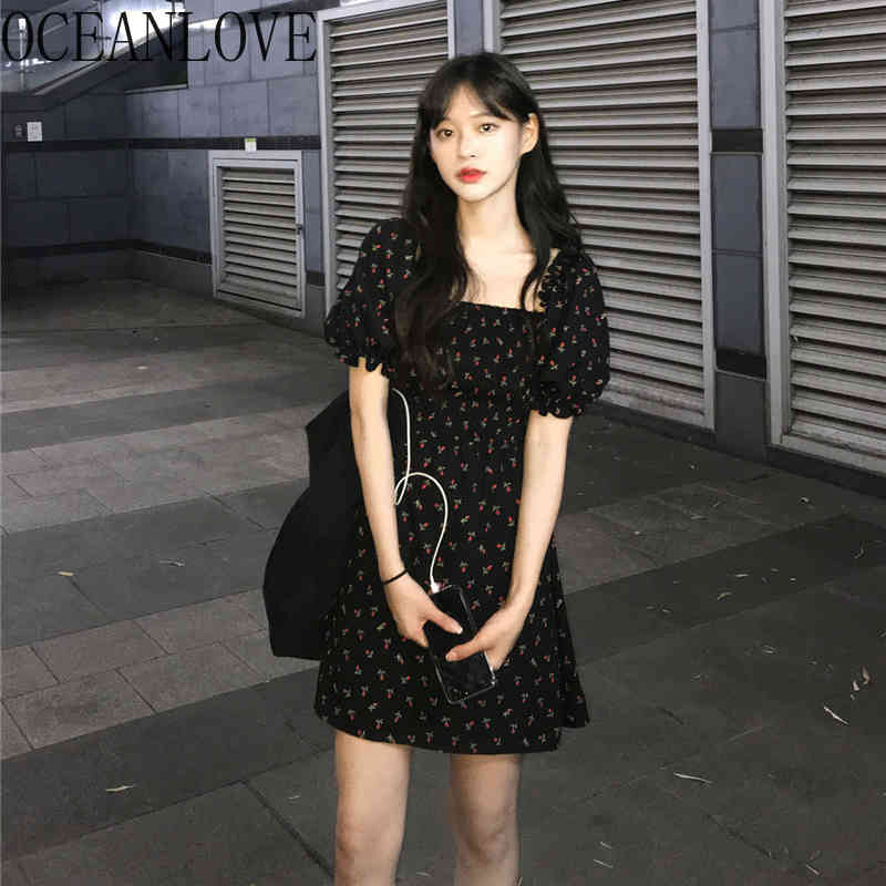 

Chiffon Vestidos Floral Sweet Girls Korean Style Summer Dress Women Puff Sleeve Robes Elegant Mini Dresses 17073 210415, Apricot