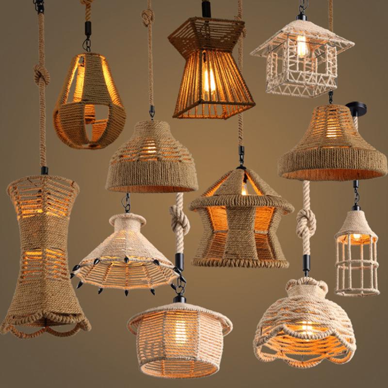 

Retro Iron Rope Pendant Lights Bar Cafe Dinning Room Warehouse Bird Cage Hand Knitted Hanging Lamp Industria Lamps
