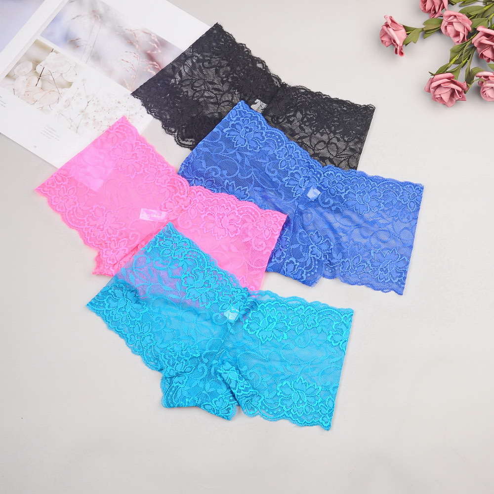 

Full Lace Sexy high-grade large size women's boxer underwear transparent lace, Black;white
