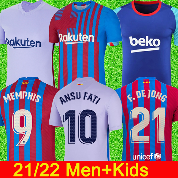 

21 22 FC Barcelona Soccer Jerseys 2021 2022 MESSI MEMPHIS Barca F.DE JONG KUN AGUERO BRAITHWAITE ANSU FATI Football Shirt Mens Jersey Kids Kit, Away