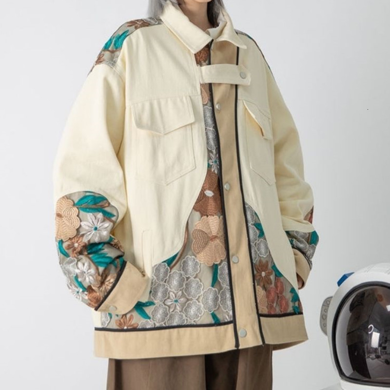 

Women's Jackets Autumn women's jackets streetwear embroidery harajuku flower dress vintage loose clothing basic outwear coat 77MI, 1# shoe box