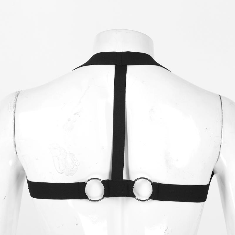 

Bras Sets Mens Shoulder Chest Harness Belt Elastic Straps Metal O Ring Decor Vest Tops Nightclub Bar Stage Performance Costume Accessories, Black