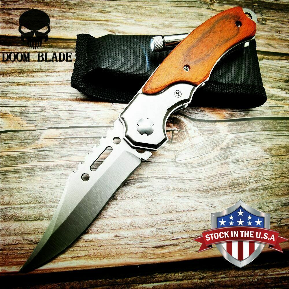 

Spring Assisted Knives Folding Knife Tactical Combat Camping with Led