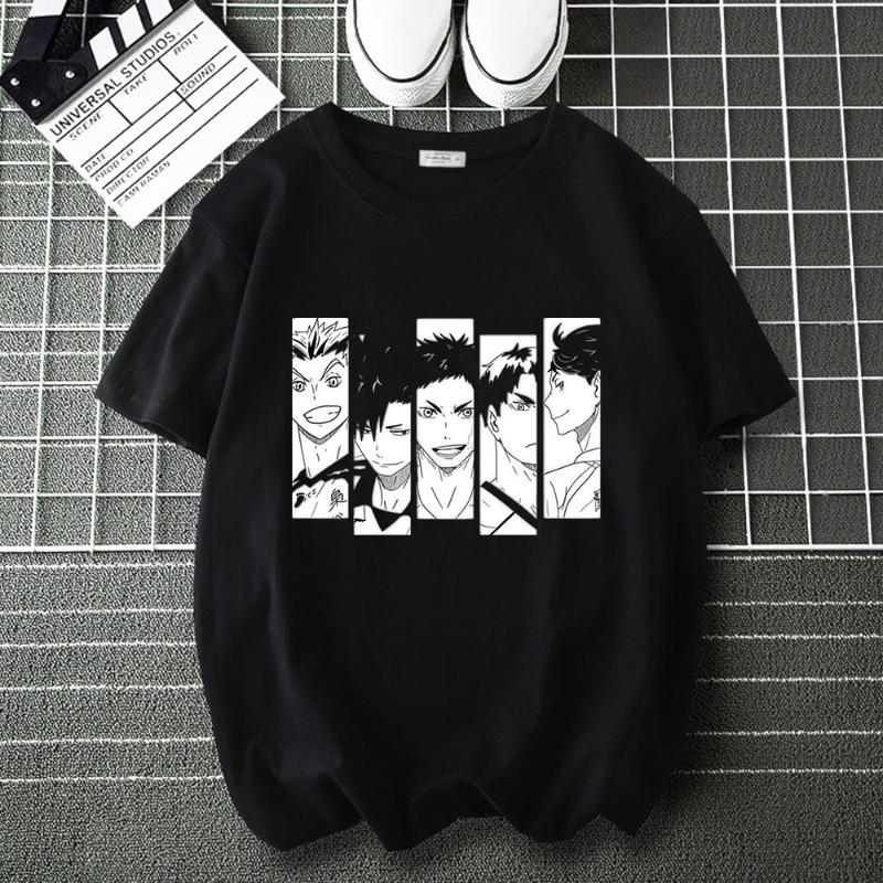

Men' T-Shirts Haikyuu!! Black And White Cartoon Cotton Tee Shirt Men Anime T Brand Casual Loose Tops Male Hip Hop Harajuku