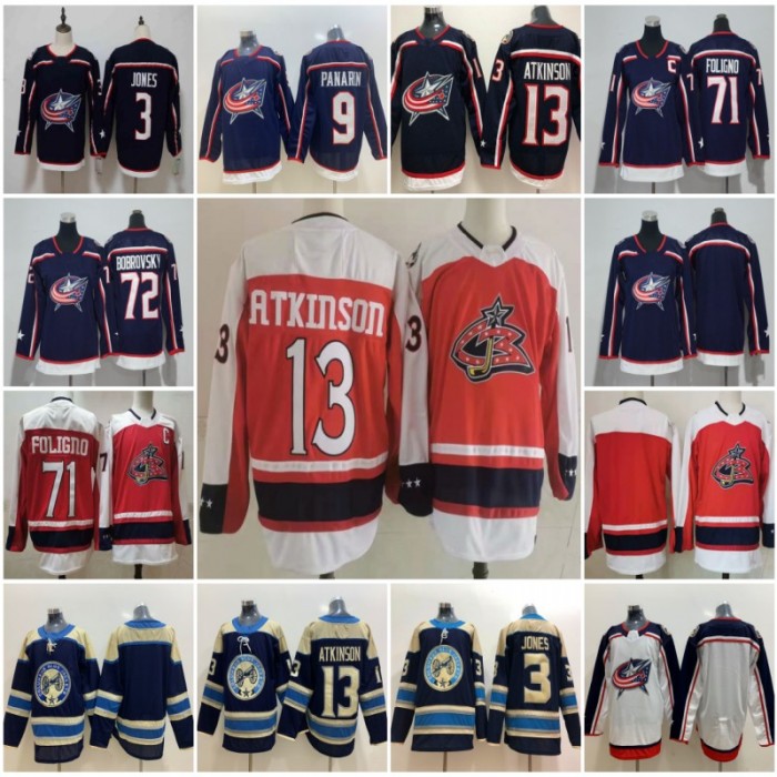 

71 Nick Foligno Hockey Jersey Columbus Blue Jackets 2021 Reverse Retro Red 13 Cam Atkinson 3 Seth Jones 9 Artemi Panarin 72 Sergei Bobrovsky Stitched, Black;red