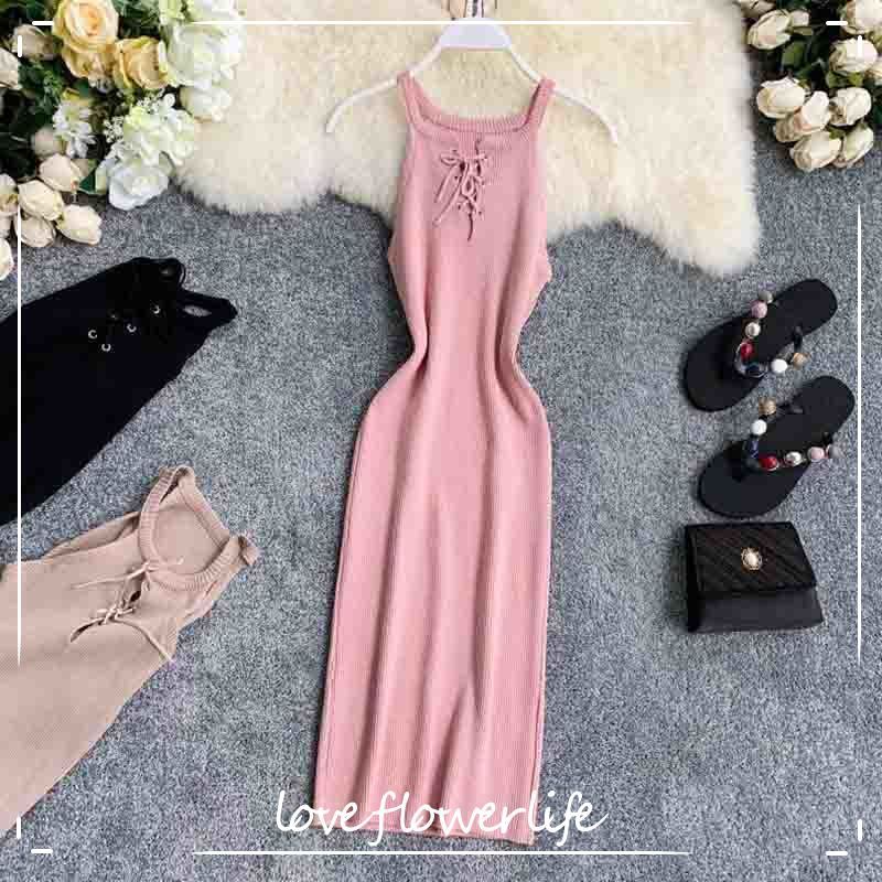 

Women Bodycon Dress Korean Fashion Sleeveless Spaghetti Strap Sexy Slim Knitted Dresses Bandage High Elastic Summer Vestido 210521, Black