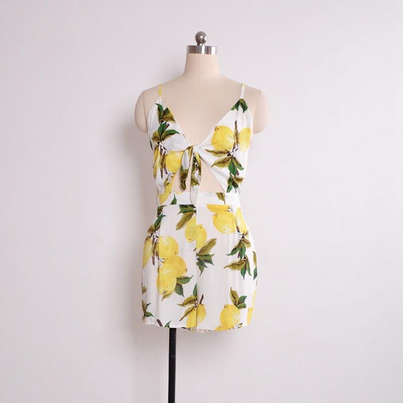 

Women' Jumpsuits & Rompers 2021 Sexy Deep V-Neck Women Jumpsuit Floral Print Summer Playsuit High Waist Romper For, Yellow
