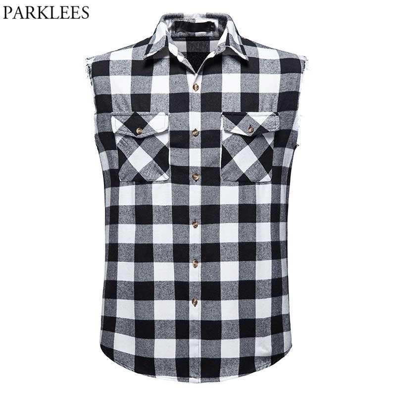 

Fashion Cowboy Sleeveless Plaid Shirt Men Casual Flannel Cotton Snap Shirts Mens Double Pocket Beach Party Vest Checkered Top 210522, Pattern 5