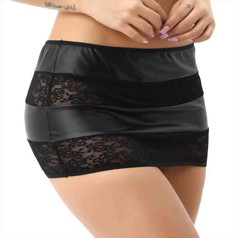 

Summer Skirts For Teen Girls Tight Mini Short Wrap Skirt Faux Leather Black Ladies Lace Sexy Transparent Femme Clubwear