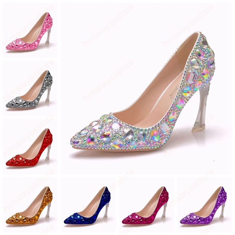 

Women Heels Evening Party Glittering high heels Silver Rhinestone Wedding Pumps 9cm