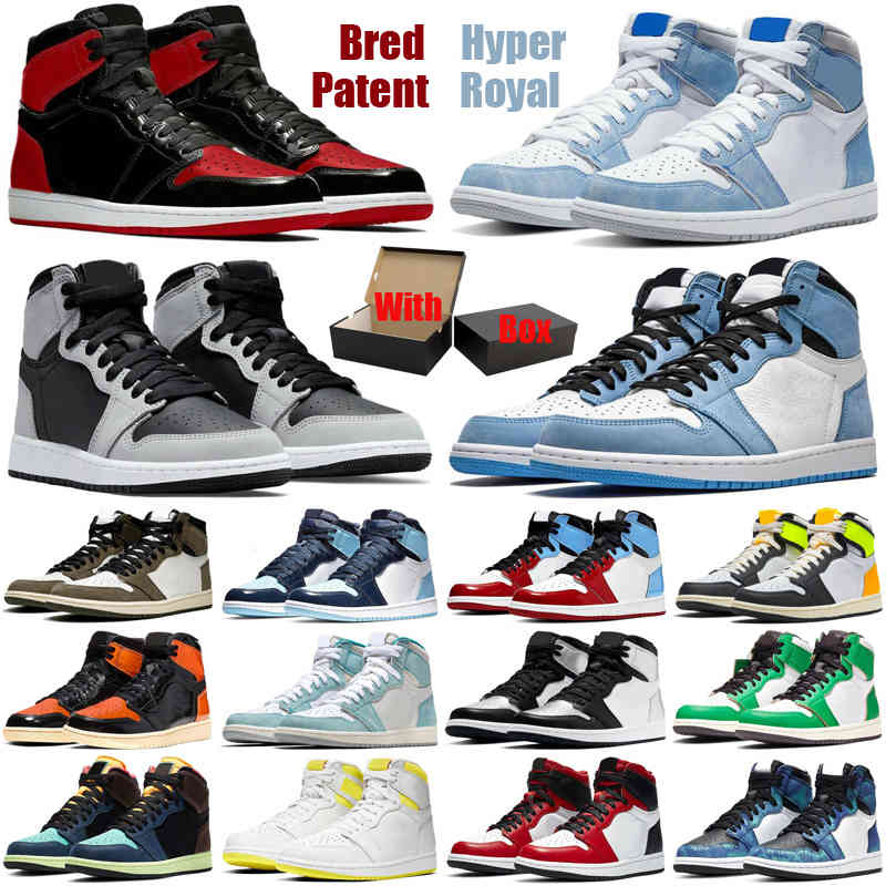 

With Box Jumpman 1 1s Mens Basketball Shoes Hyper Royal Bred Patent University Blue Shadow 2 .0 Men Women Trainers Athletic Sports Sneakers, #35
