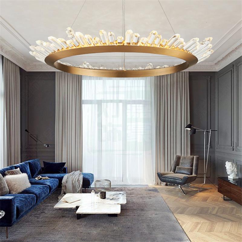 

Chandeliers Modern Crystal LED Round Dining Room Living Lamp Villa Art Handing Lamps Gold SUN Suspension PA0729-B