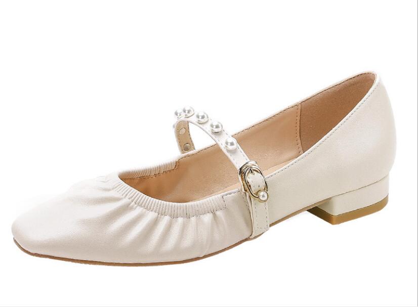

2021 spring Korean square toe peas shoes all-match fairy pumps, Brown