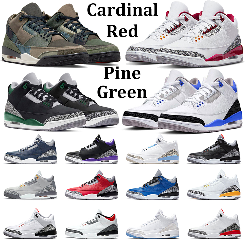 

Newest 3s Cardinal Red Men Basketball Shoes 3 Jumpman Pine Green Racer Blue Cement Midnight Navy Court Purple Pure White Cool Grey Mens