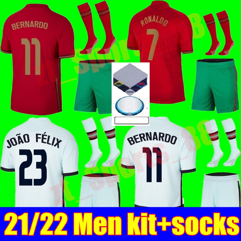 

2021 Men kit National Team soccer jersey RONALDO POrTuGAl JOAO FELIX PEPE home away football shirt adult kits BERNARDO sets Camisa de futebol, Away+eurocup patch