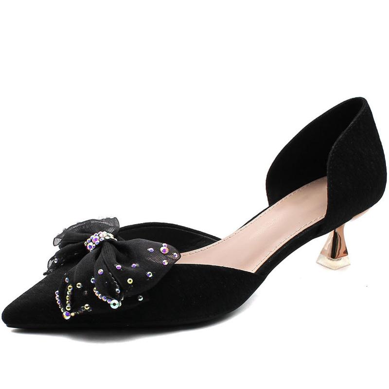 

Dress Shoes Designers Bead Lace Bow Pointed Toe High Heels Korean Style Fashion Women Office Work Pumps Wedding B0016, Women pumps shoes