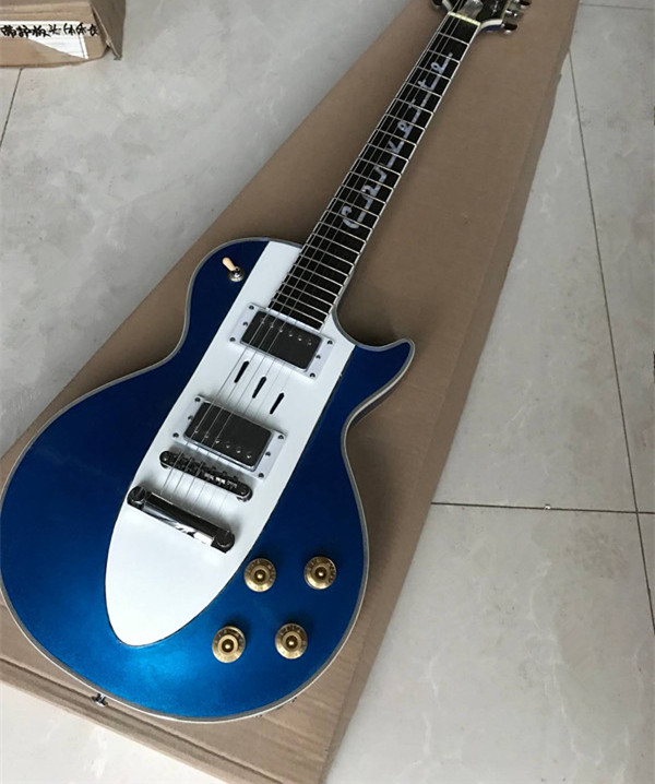 

Custom Shop 1960s Corvette Chevrolet Metallic Blue Electric Guitar Black Red Cross Flags Logo Mirror Back Cover Chrome Hardware High Quality