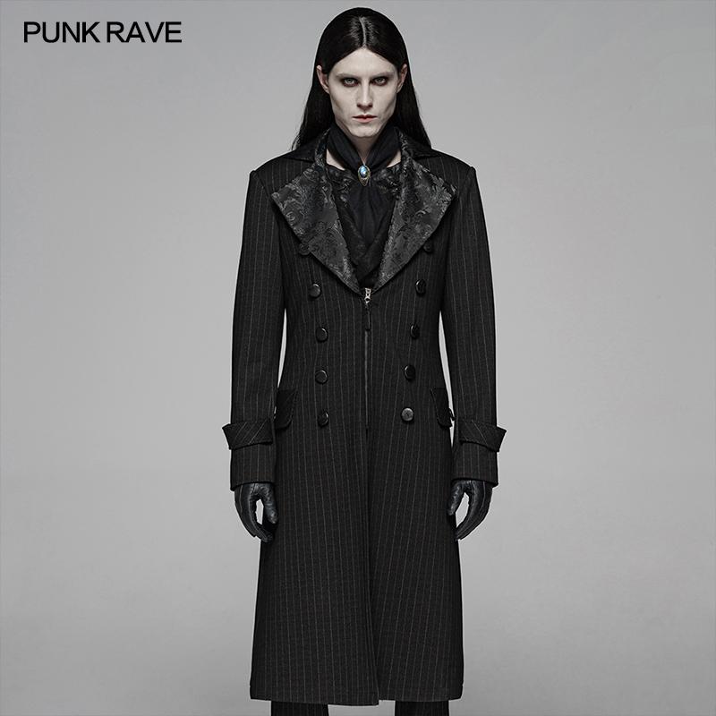 

Men' Trench Coats PUNK RAVE Men Steampunk Retro Gentleman Long Coat Stage Perform Costume Male Winter Dinner Party, Black