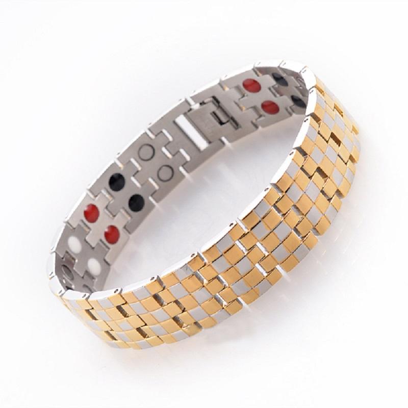 

Gold Color Men's Health Care Bracelets & Bangles Stainless Steel Charm Bracelet Jewelry For Man With Magnetic Germanium SS005B Link, Chain