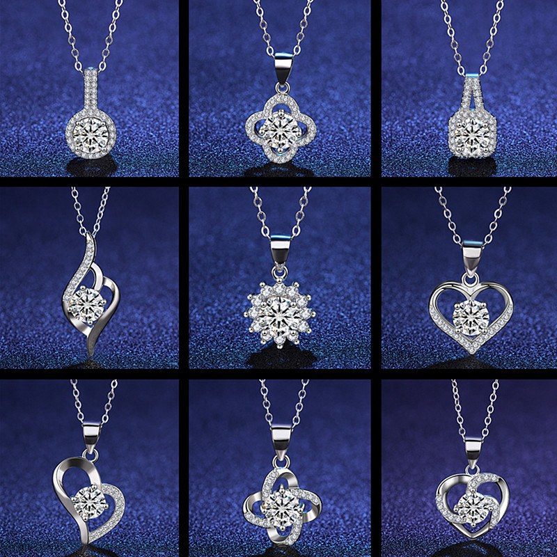 30% Sterling Silver + White Cooper Zircon Pendant Imitation Mossan Diamond Necklace Women's Lucky Clover Jewelry-image-678132119