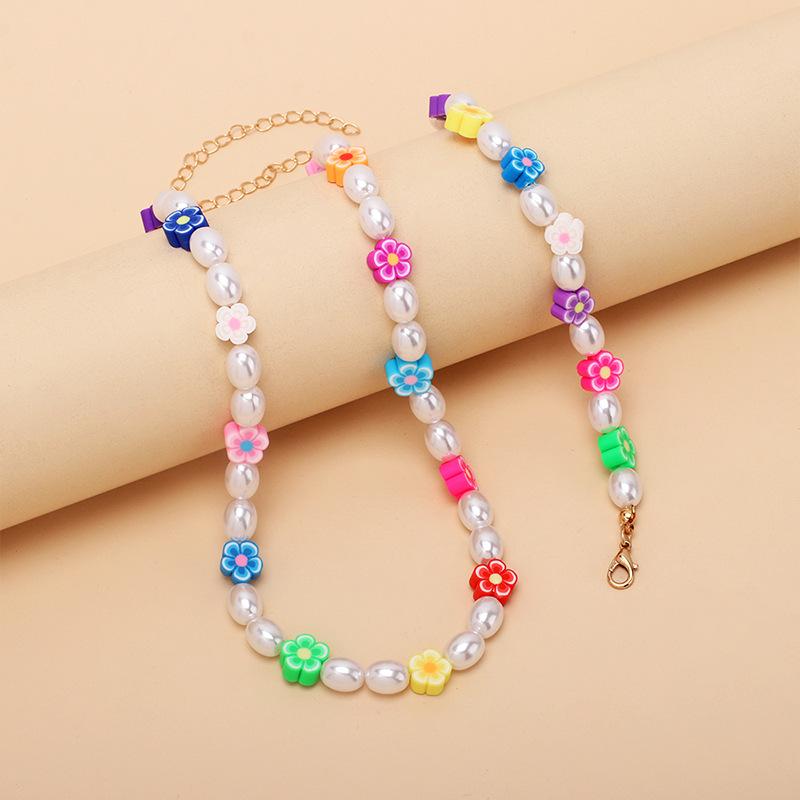 

Chokers Ladies Pearl Necklace Bracelet Sweet Style Clay Resin