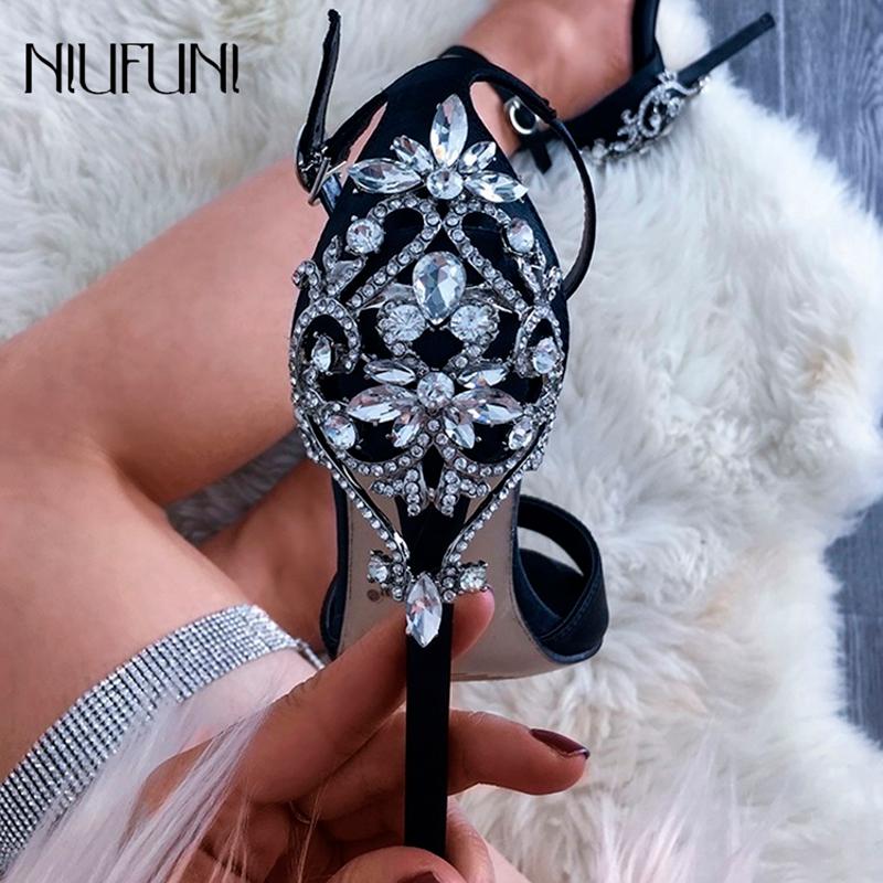 

Sexy Pumps Lady High Heels Sandals Silver Rhinestone Wedding Shoes Women Party Summer Heeled Plus Size 42 Dress, Black