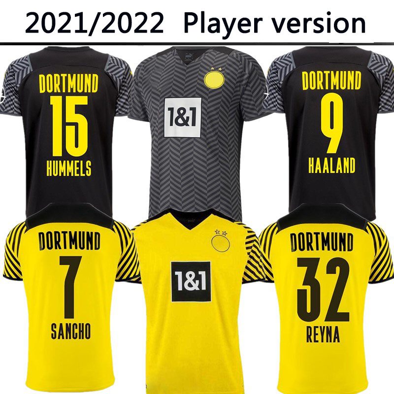 

21 22 Dortmund Player version soccer jerseys Borussia home away 2021 2022 HAALAND REUS NEONGELB BELLINGHAM football shirt SANCHO HUMMELS BRANDT Men Jersey
