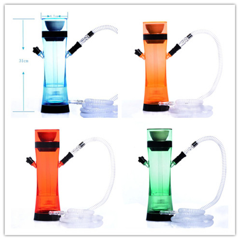

Colorful Bottle Hookahs with LED Hookah Acrylic Bong Recycler Water Shisha Set Square Water Pipe Set Single Plastic Pipe