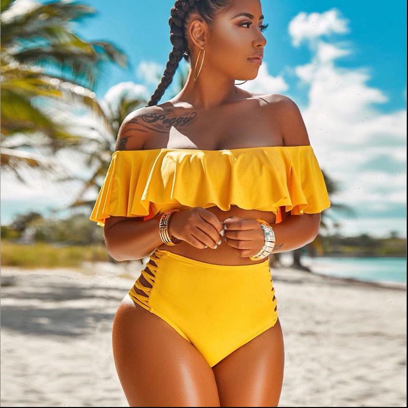 

yellow blue swimwear summer womens pants bandage beachwear ruffles beach bathing suit set xxxl, White