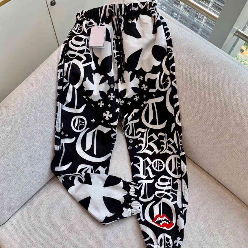 

Fashion brand autumn and winter 2021 pattern red lips casual women's pants show thin elastic waist tie rope long, Black