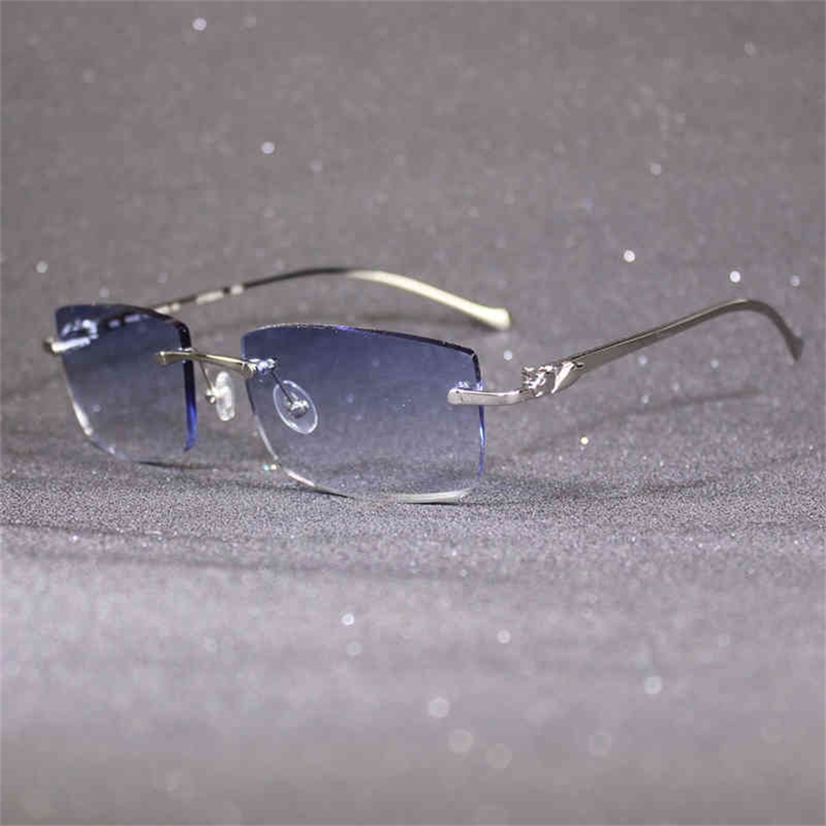 

Rimless Sunglasses For Men and Women Classic Glasses Frame with Panther Decoration Classic Eyewear Male Female French