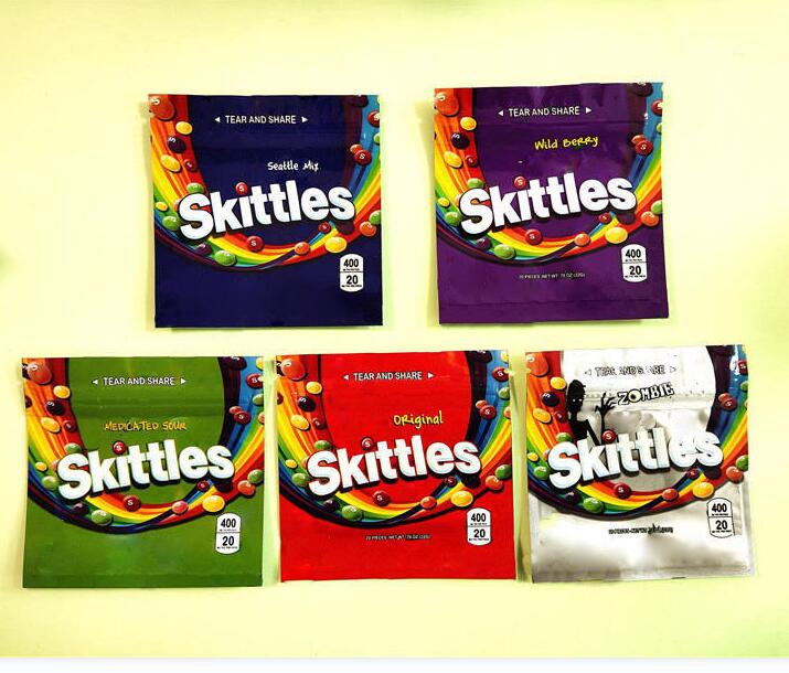 

Skittles Mylar Bags Newest 400mg Empty Sour Rainbow Edibles Candy Gummy Zipper Packaging