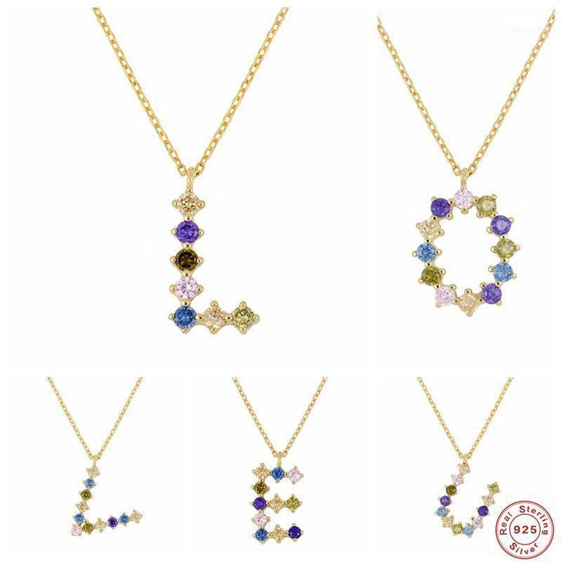 

Rainbow Color CZ Zircon Real 925 Sterling Silver Necklace For Women 26 Letters Clavicle Chain Necklaces Jewelry Collares1