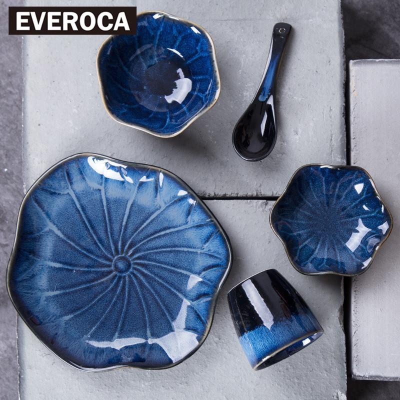 

Dinnerware Sets Japanese Kiln Ceramic Tableware Rice Bowl Dish Plate Matching Lotus Set Restaurant Kitchen Household