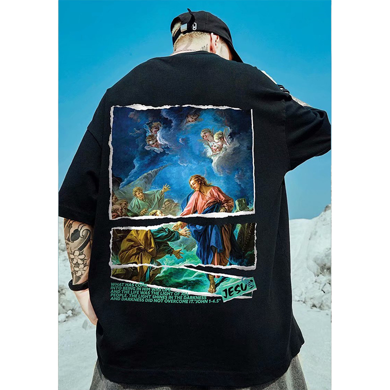

Undersea printing men's hip-hop T shirt high-quality comfortable and breathable fashion street daily travel home party, White;black